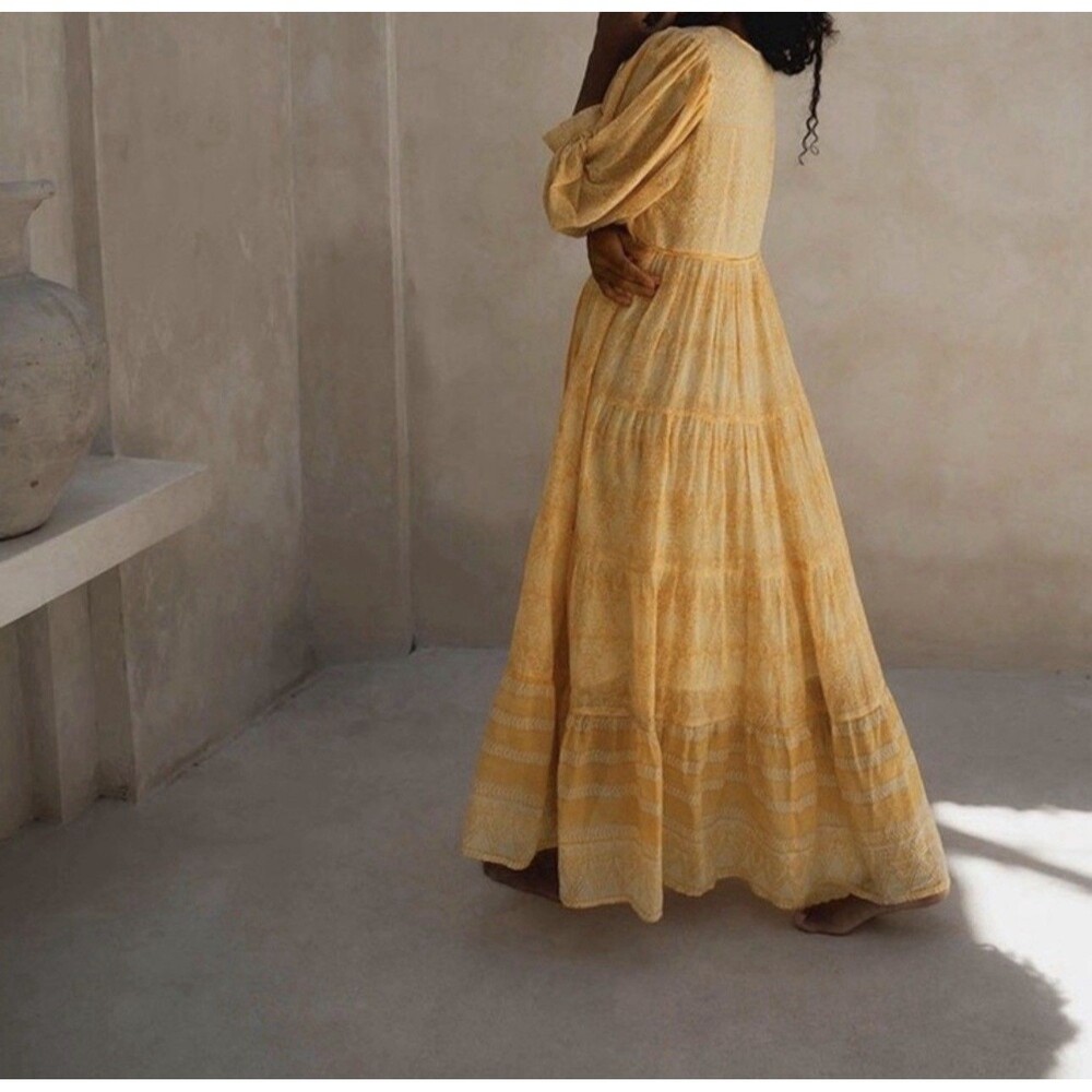 New NWT Daughters of India Jasmine Size L Maxi Dress Mango Yellow Cotton - Picture 4 of 14